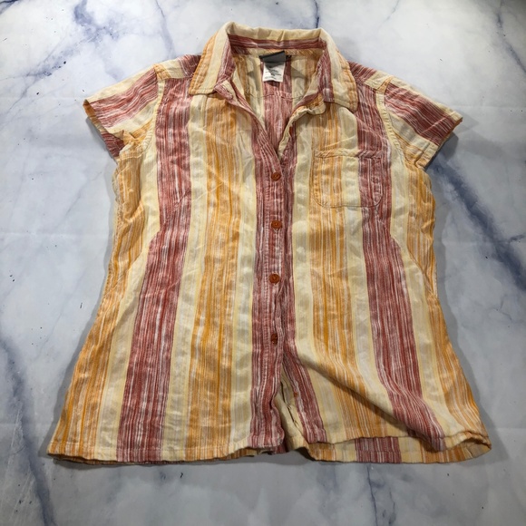 The North Face Red Yellow Striped Button Up Blouse - Picture 2 of 8